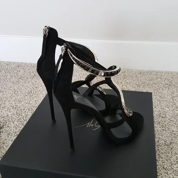 Giuseppe Zanotti Black Suede Venere Crystal Open Toe Heel Stiletto Alien Sandal - Picture 6 of 15